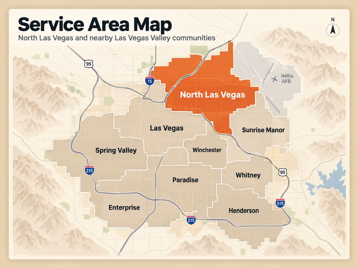 Reference-grounded map showing North Las Vegas and nearby Las Vegas Valley service areas